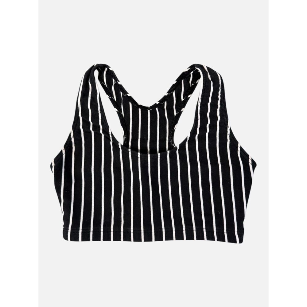 Marika Black White Striped Racerback Sports Bra Coolmax Made USA Size S